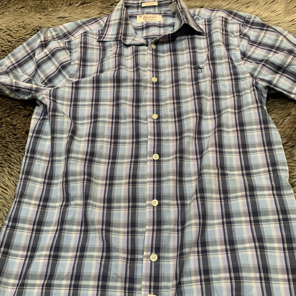Original Penguin Shirt Multicolor Plaid Casual Button Up Blue and gray Size M